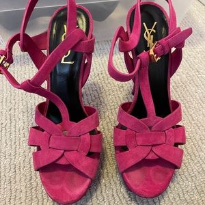 pink suede ysl tribute heels platform